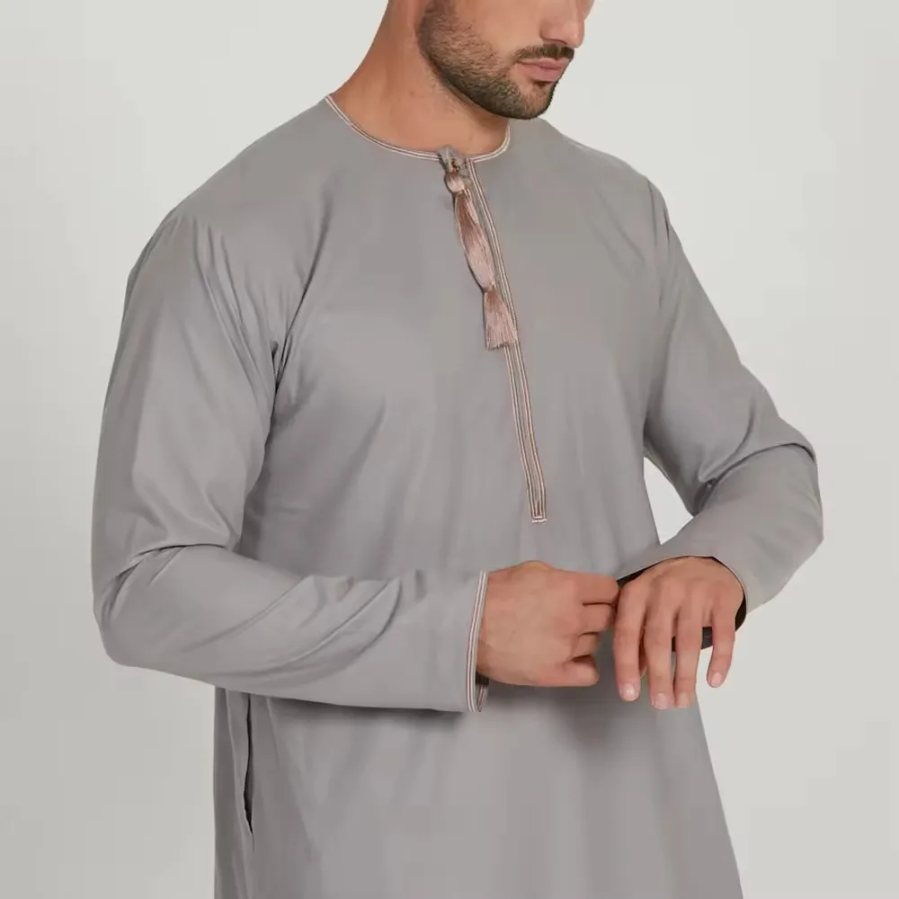 Yiwu Muqian Trading Firm Jubba Thobe Daffah Robe Omani Thobe Wholesale Long Sleeve Arabic Robe Islamic Clothing Thobe for Men