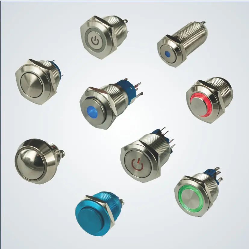 16Mm Double Led Push Button 19 Mm Flat Stainless Steel Button With Ring Coloured Illuminated and Screw Contacts Waterproof Led P
