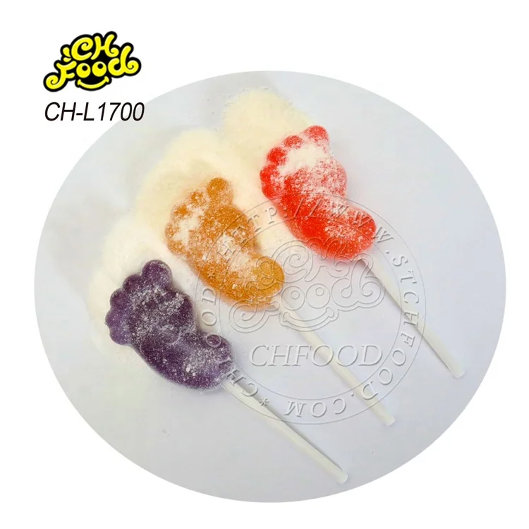 Halal Funny Foot Shape Lollipop With Sour Powder Candy
