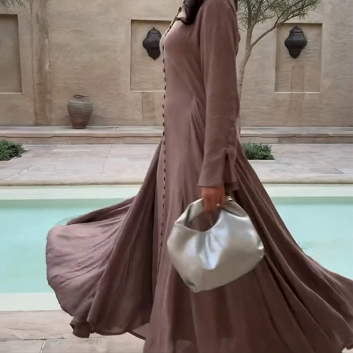 Islamic Muslim Women Custom Designed Full Length Button Trim Abaya Maxi  Dress Dubai Modest Islamic Fashion