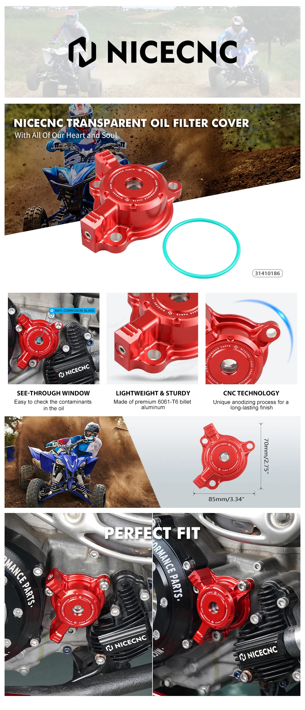 Nicecnc Aluminum Alloy Cnc Transparent Oil Filter Cover For Yamaha
