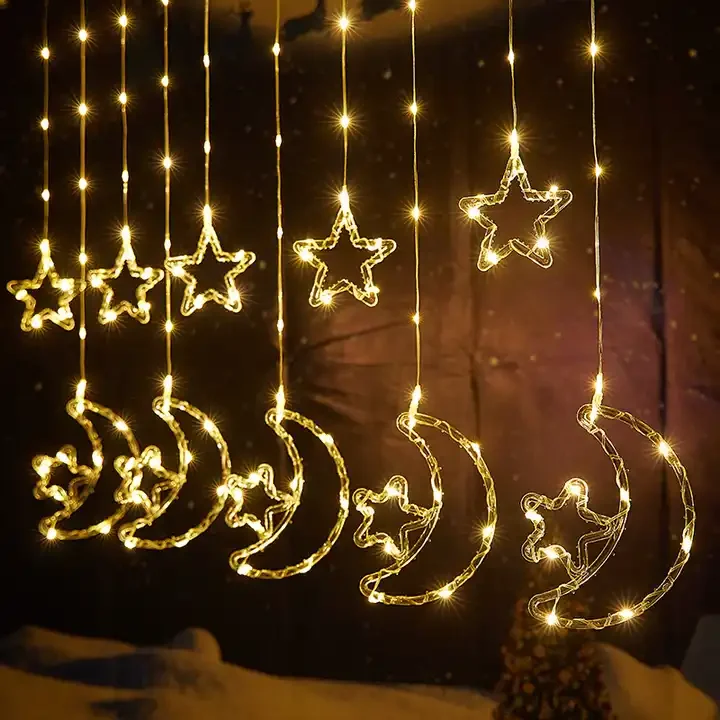 Moon Star LED Curtain Lights Garland EID Mubarak Ramadan Decoration ...