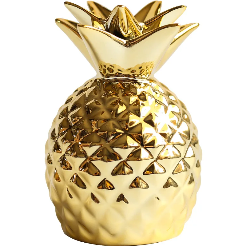 
Оптовая продажа, уникальная забавная копилка для монет, украшение для дома, керамика, золотой ананас, копилка 