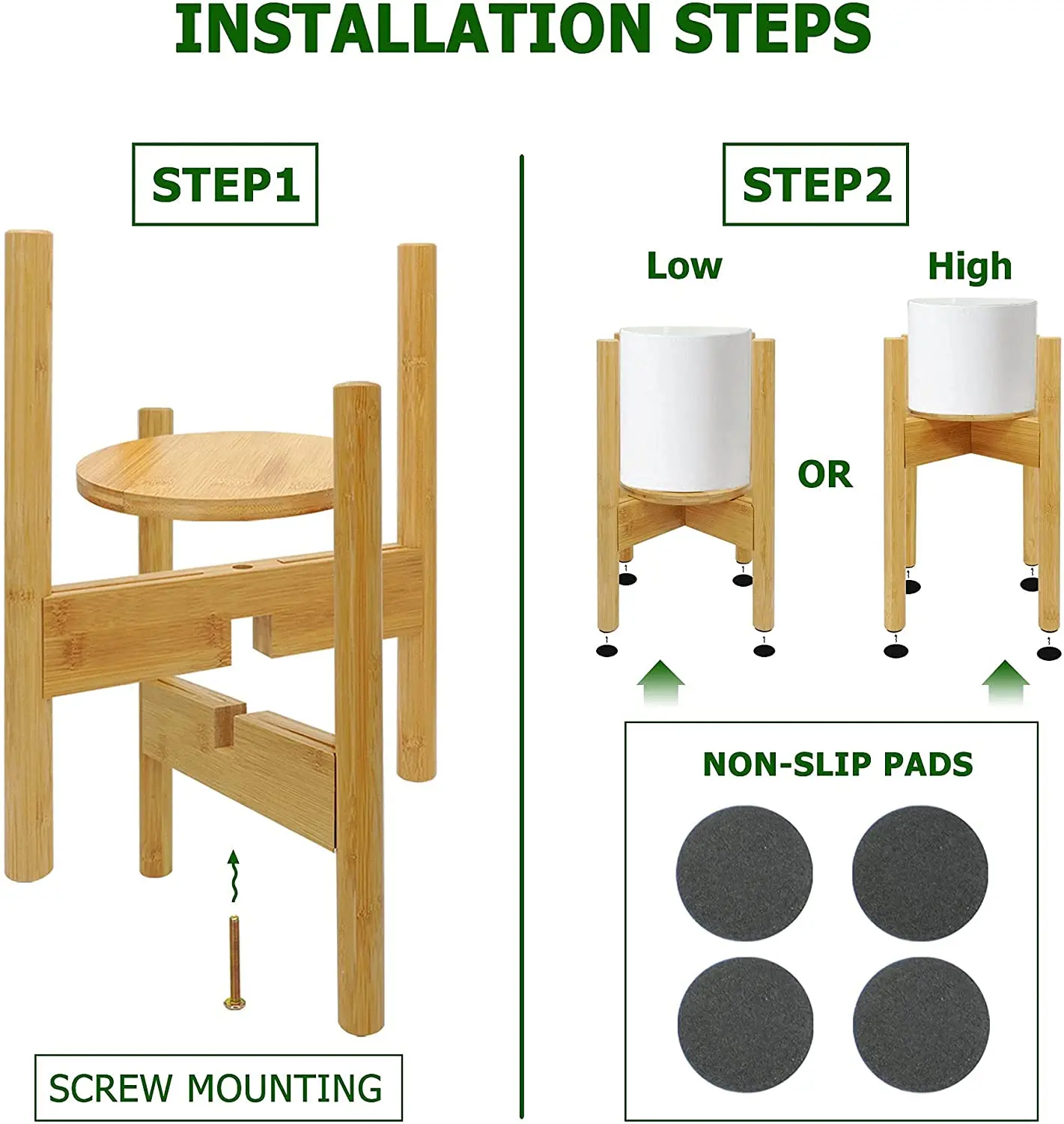Indoor Bamboo Adjustable Plant Stand Wooden Bamboo Planter Stand Holder