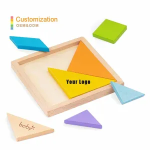 High Quality New Design 7Pcs Tangram Wooden Jigsaw Puzzle Educational Colorful Toy Manufacturer Direct Sale Wooden Puzzle Toy