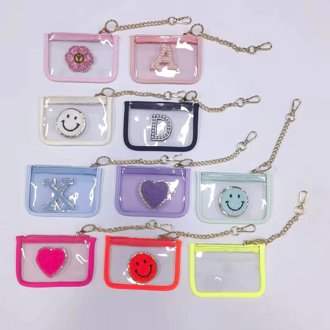 10 colori Custom PVC Mini marsupio portamonete trasparente portachiavi portamonete per bambini graziosa borsa a gettoni piccoli rossetti custodia trasparente con cerniera