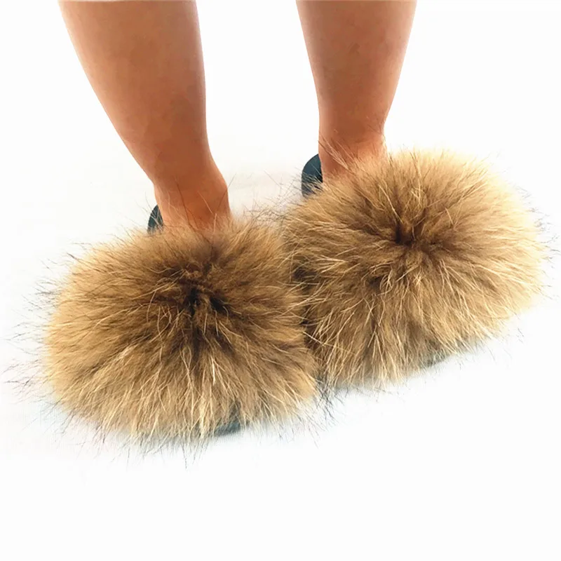 Лидер продаж 2021, оптовая продажа с завода, пушистые детские тапочки из лисьего меха для девочек