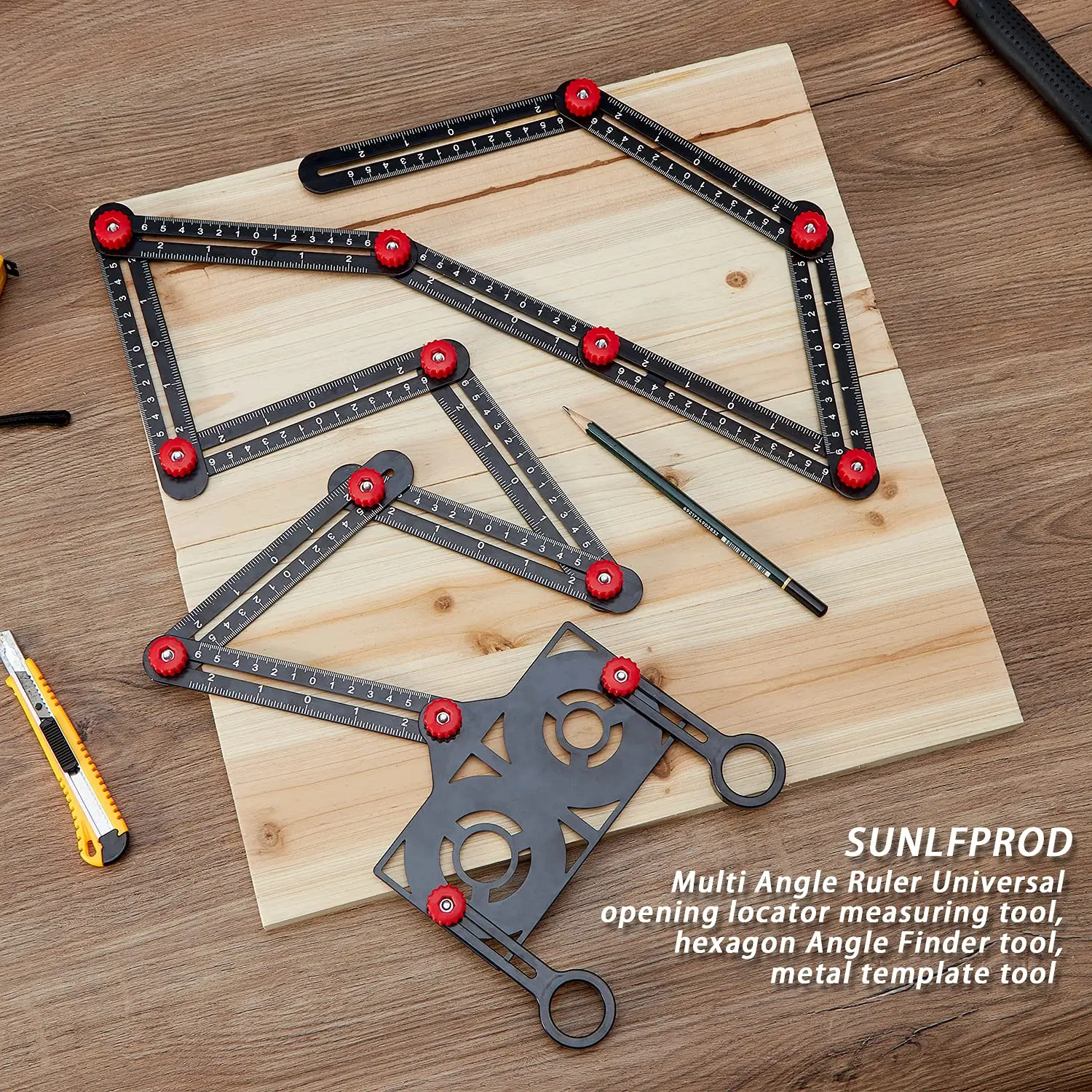 Aluminum Multi Functional Sided Angle Adjustable Tool Tile Measuring Tools 12 Folding Ruler