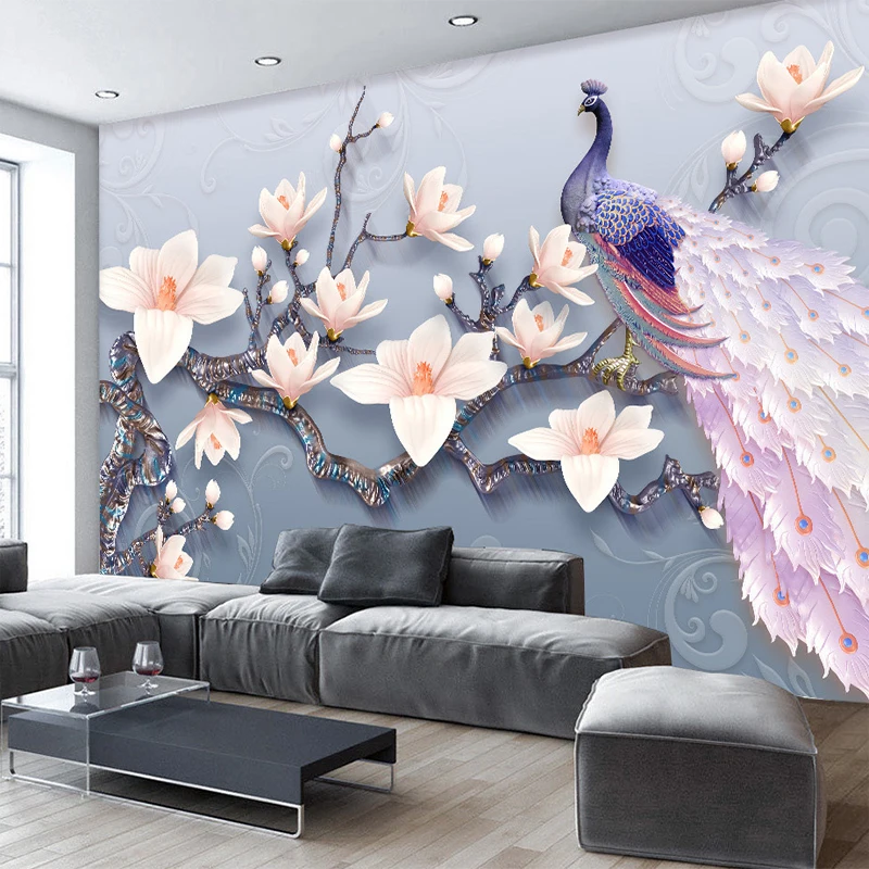 Custom Mural Wallpaper Peacock Magnolia Flower Wallcovering | BVM Home