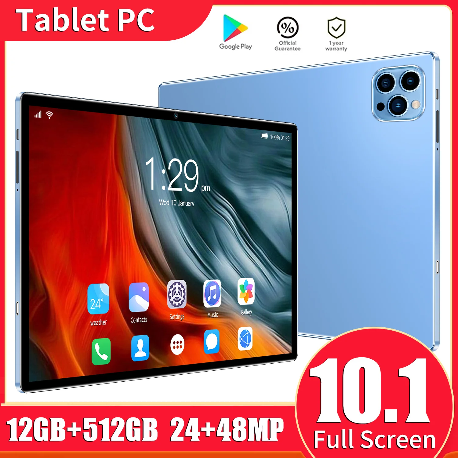 10 Inch Android Tablet - 12GB RAM, 512GB Storage, 4G 5G