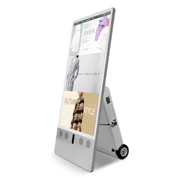 43inch High Brightness Lcd Display 1500nits Battery Powered Android Advertising Player Poster Kiosks With Movable Wheels