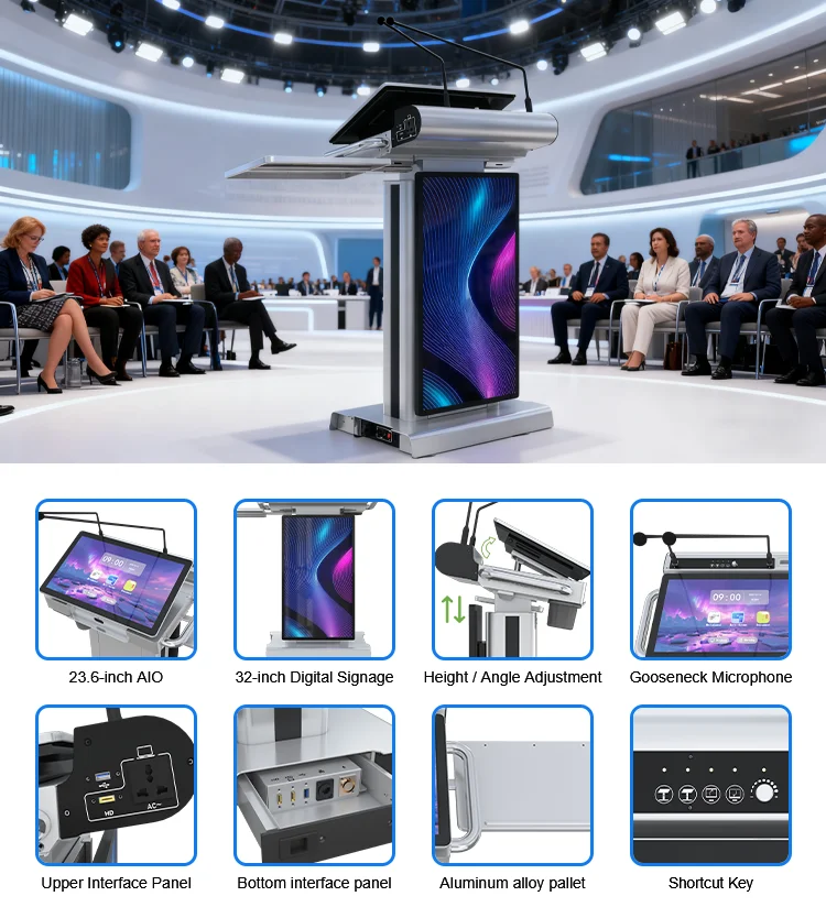 Smart Multimedia Podium with Adjustable Height and Touch Display for ...