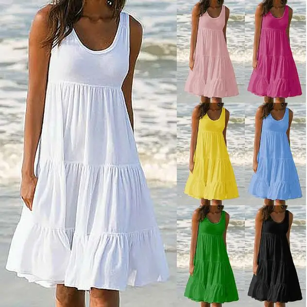 Wish Amazon Knit Dress Aliexpress Hot Sale 7 Colors Sleeveless Baby Girl  Summer Dress Round Neck Stitching Big Swing Beach Dress - Buy Casual Dresses,Women_dresses,Tight  Dresses Product on Alibaba.com