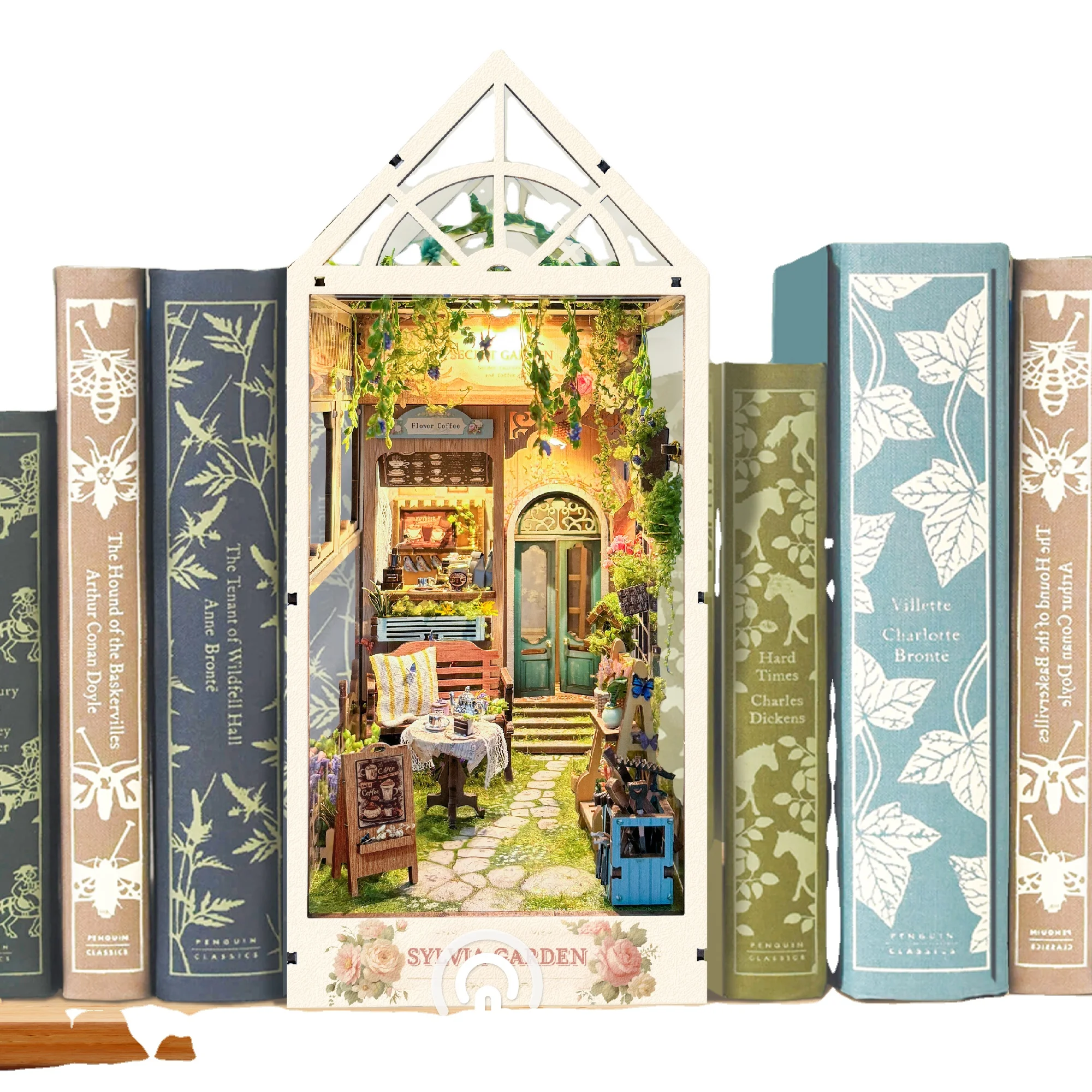 Custom Book Nook Minis 3d Wooden Puzzle Bookend Diy Miniature House Booknook Shelf Insert Sylvia Garden Book Nook Kit Building