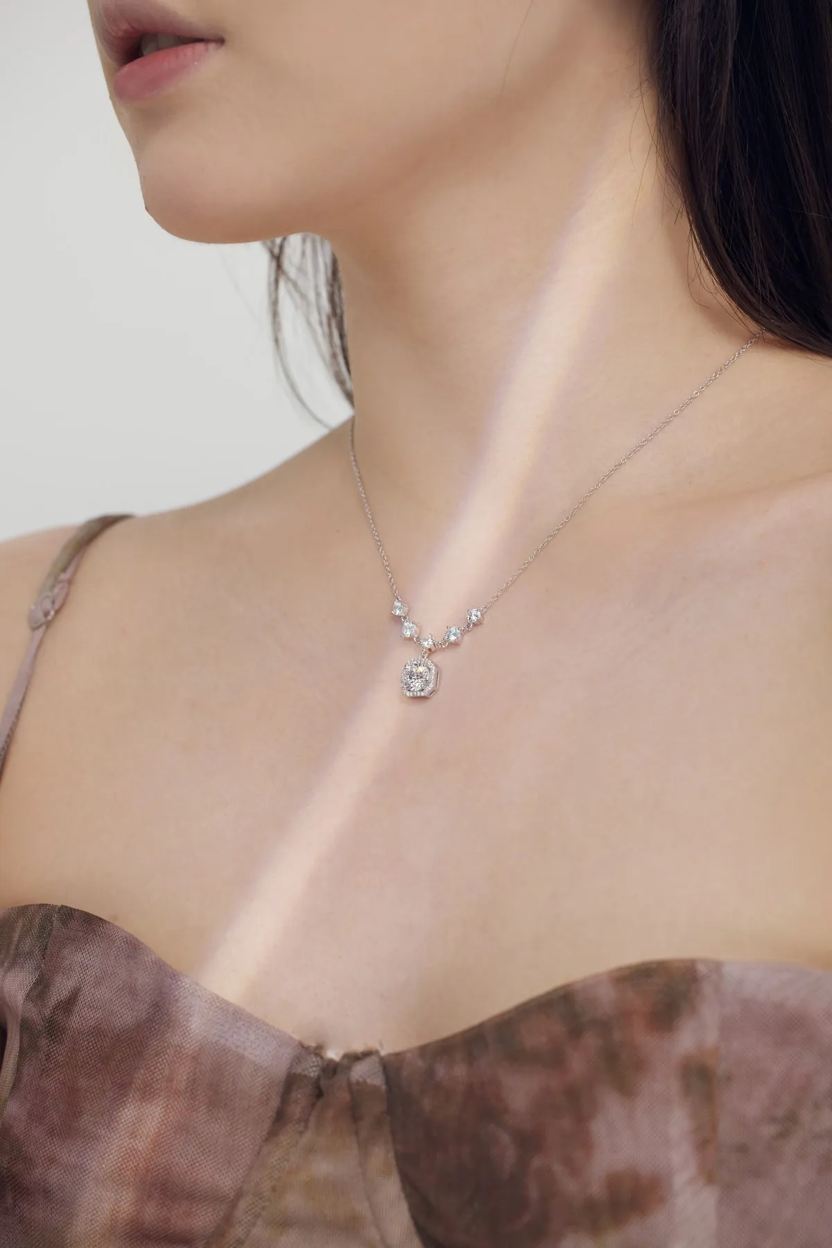 KAKODIY Exquisite Statement 925 Sterling Silver Chain 18K Gold Plated Pink Square Pendant 5A Cubic Zirconia Women's Necklace detail 1
