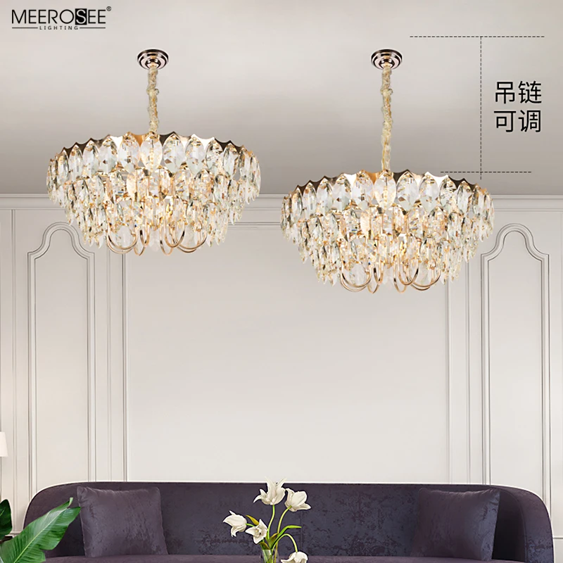 MEEROSEE K9 Crystal Leaf Pendant Light Modern Chandeliers Sitting Room Lighting Hanging Lights for Living Room MD86800