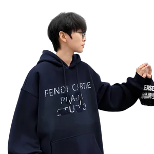 Custom Boy's Autumn Casual Knitted High Quality Polyester/Cotton Breathable Plus Size Hoodie with Printed Design