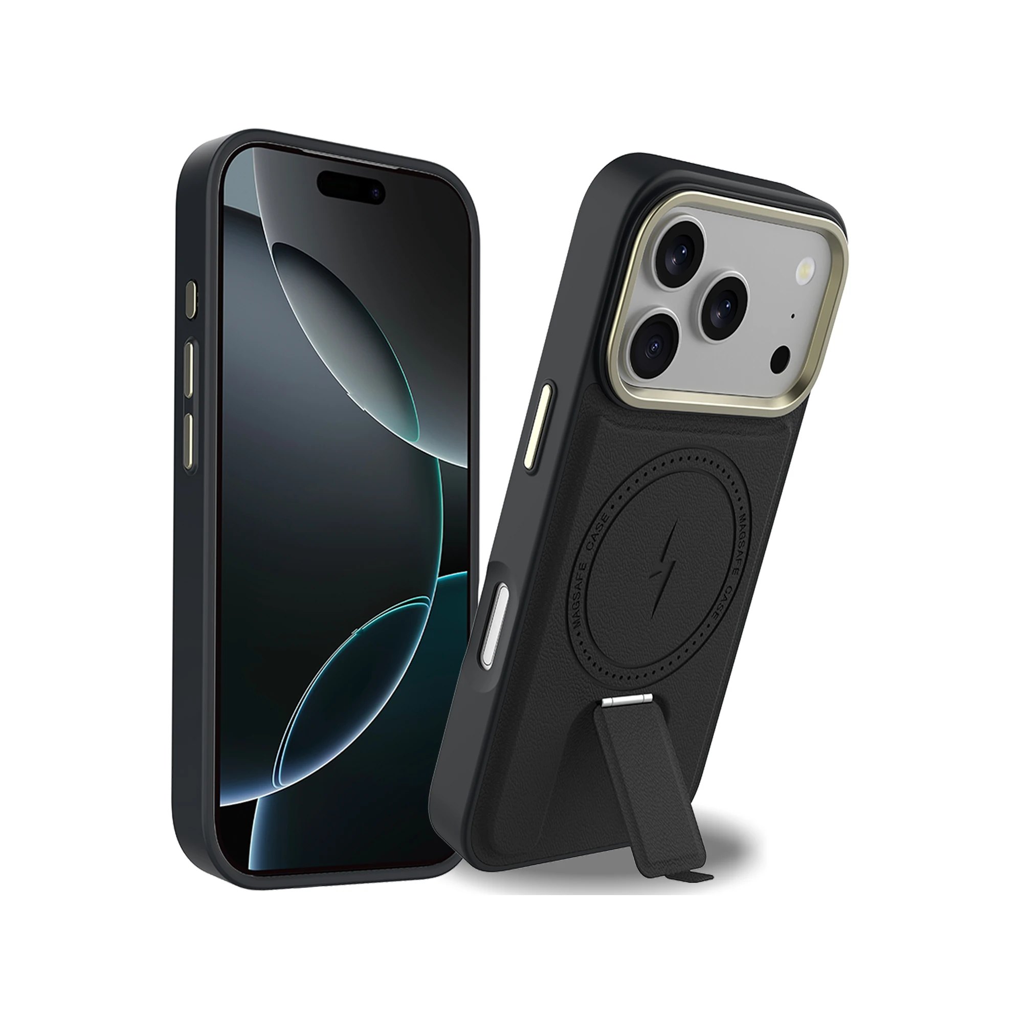 product laudtec magnetic shockproof leather business case with stand wireless charging  phone case for iphone 17 pro max-2