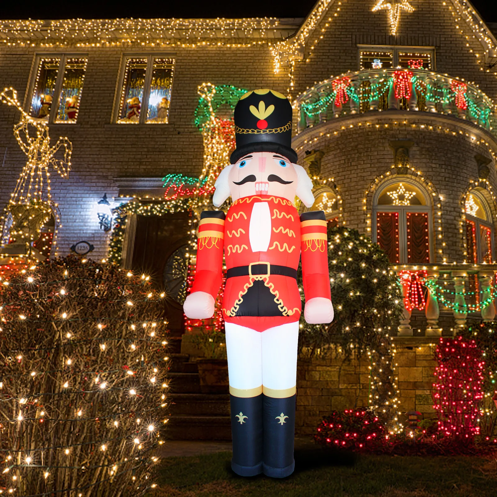 B&D Aufblasbare Nussknacker-Soldaten, 2,4 M, Weihnachtsdekoration, Aufblasbarer Nussknacker, Hofdekorationen Mit Zuckerstange, Integrierte LED-Lichter