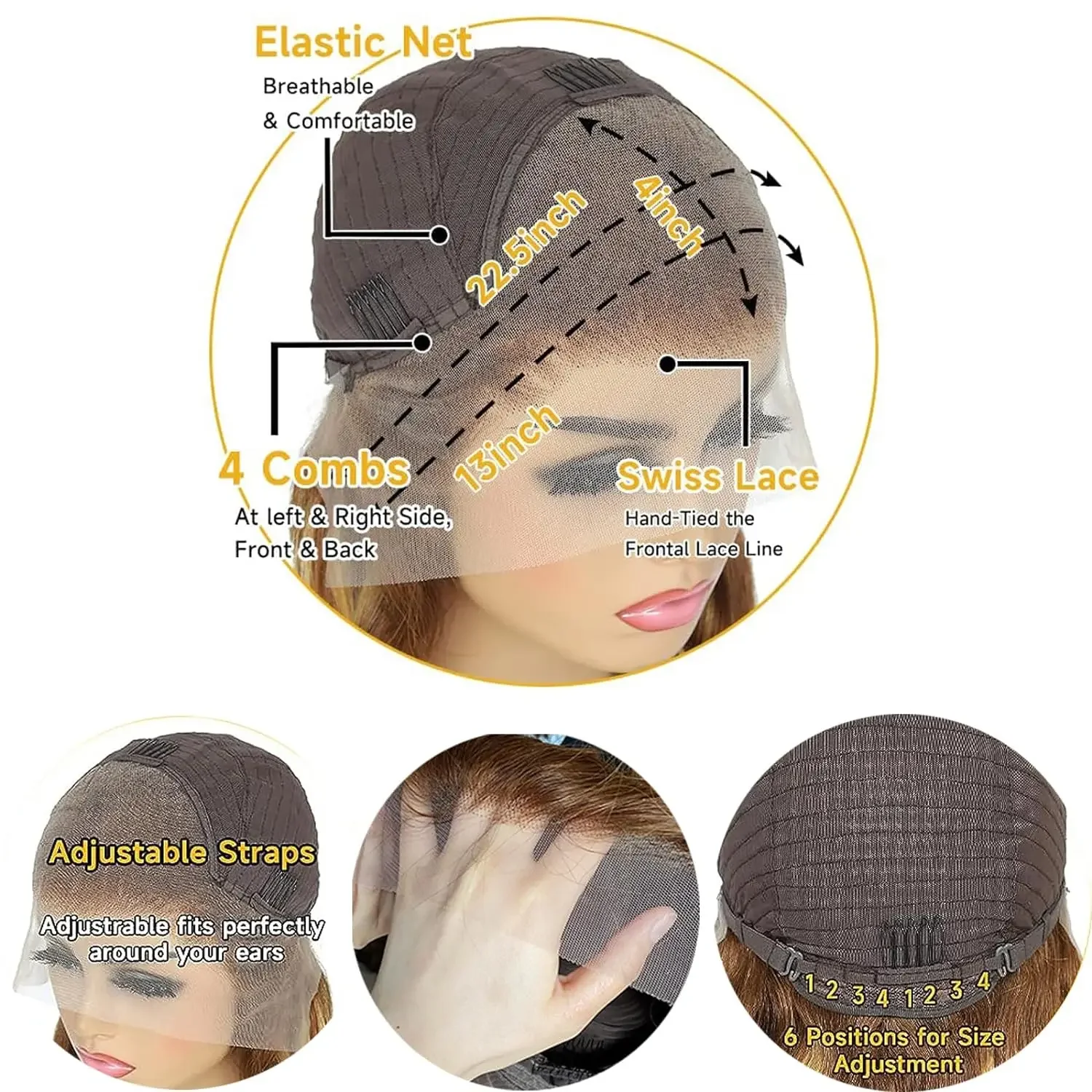 Parrucca frontale in pizzo trasparente con onde del corpo HD 13x4, capelli umani, parrucca frontale in pizzo biondo miele colorato 4/27 per donne, 30 pollici_voghion.com