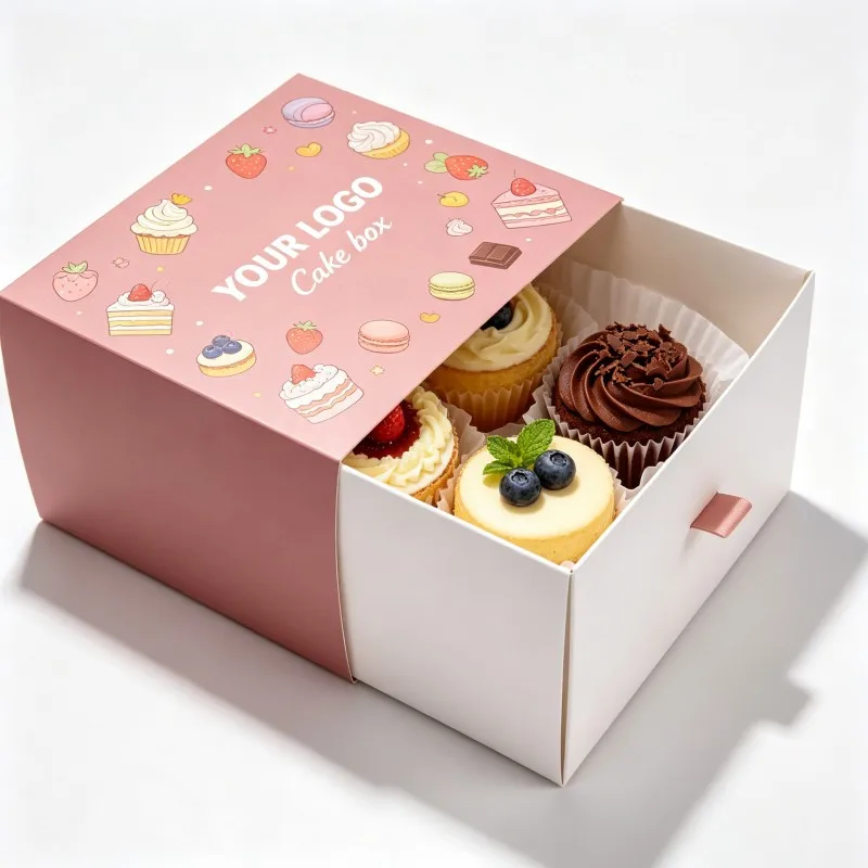 Nagykereskedelmi egyedi fiókos papírdoboz édességekhez, süteményekhez és cukrászdai csomagoláshoz, magas minőségű tortaajándék-doboz, szójaalapú festékkel nyomtatott tortadoboz
