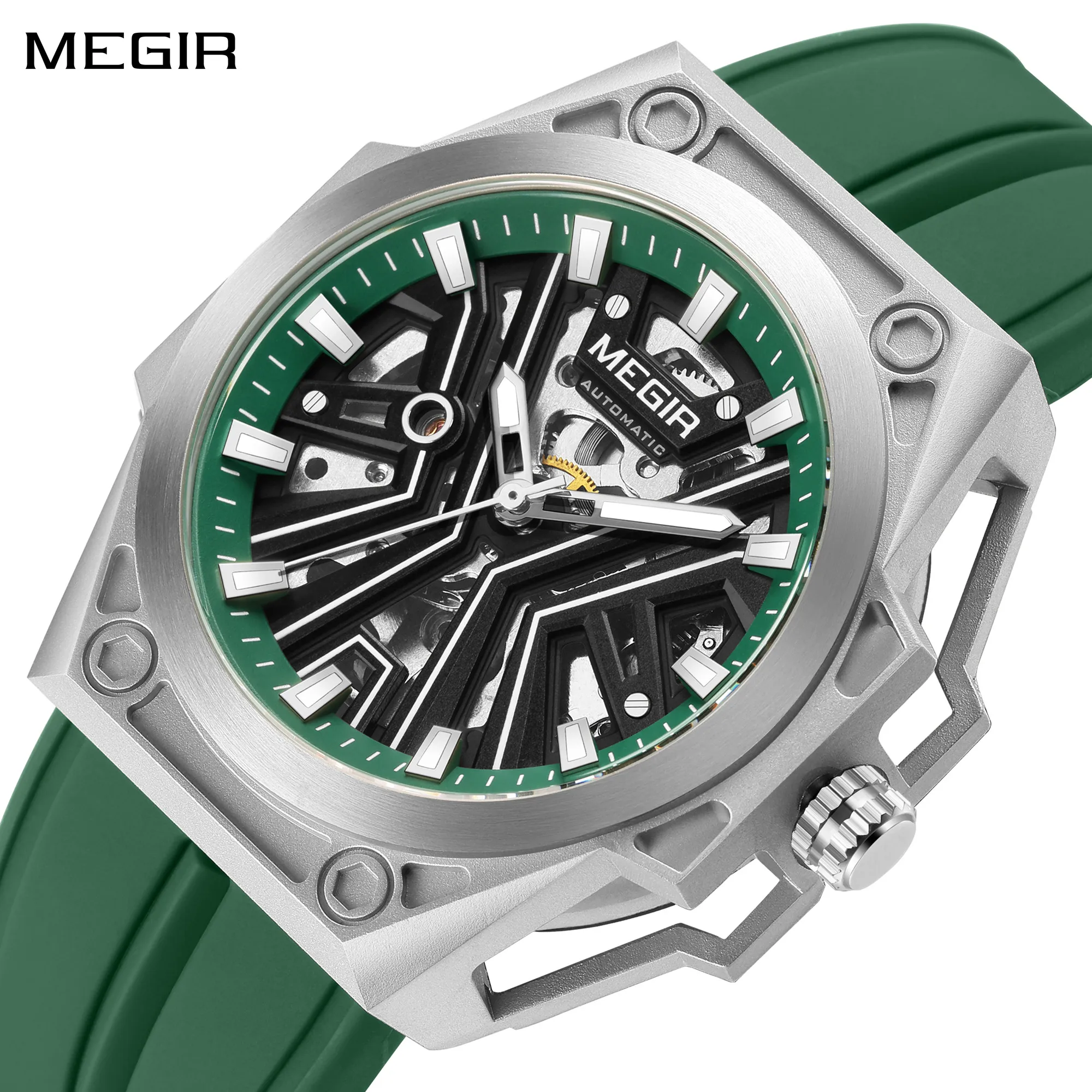 MEGIR 8603 Automatic Movement Watches for Men Luxury Hollow Out Waterproof Night Glow Sports Wristwatch Clock Mechanical Watch