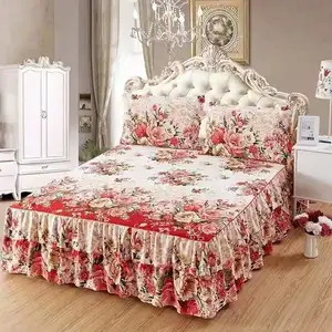 Hot Sale Luxury Polyester High Quality and Cheap Price  Bedspread Queen Bed Skirt Bed Sheets Set with Pleats Skirt
