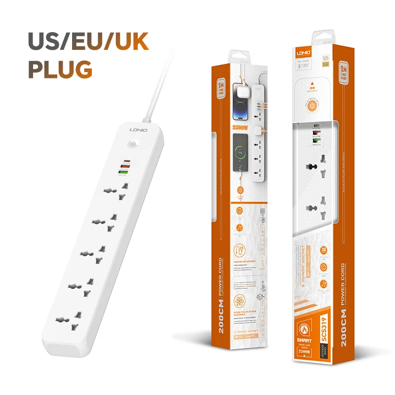 LDNIO SC5319 Power Strip Cube Socket 5 UK EU US Outlet 3 USB Port Surge Protector Power Socket Fast Charging Protection