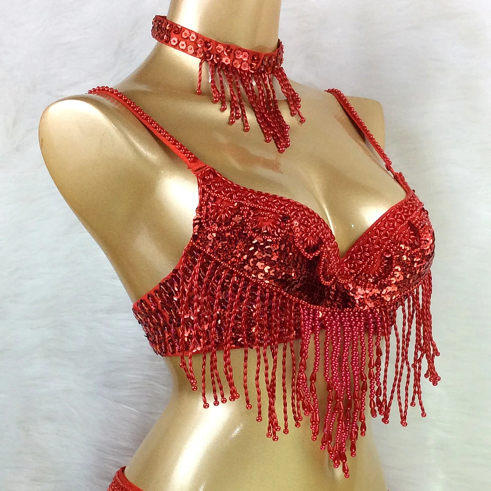 Hot Sale Women Belly Dance Costume 3pcs/set Bra Belt Necklace Colors  Ladies Sexy Professional Dance Costumes