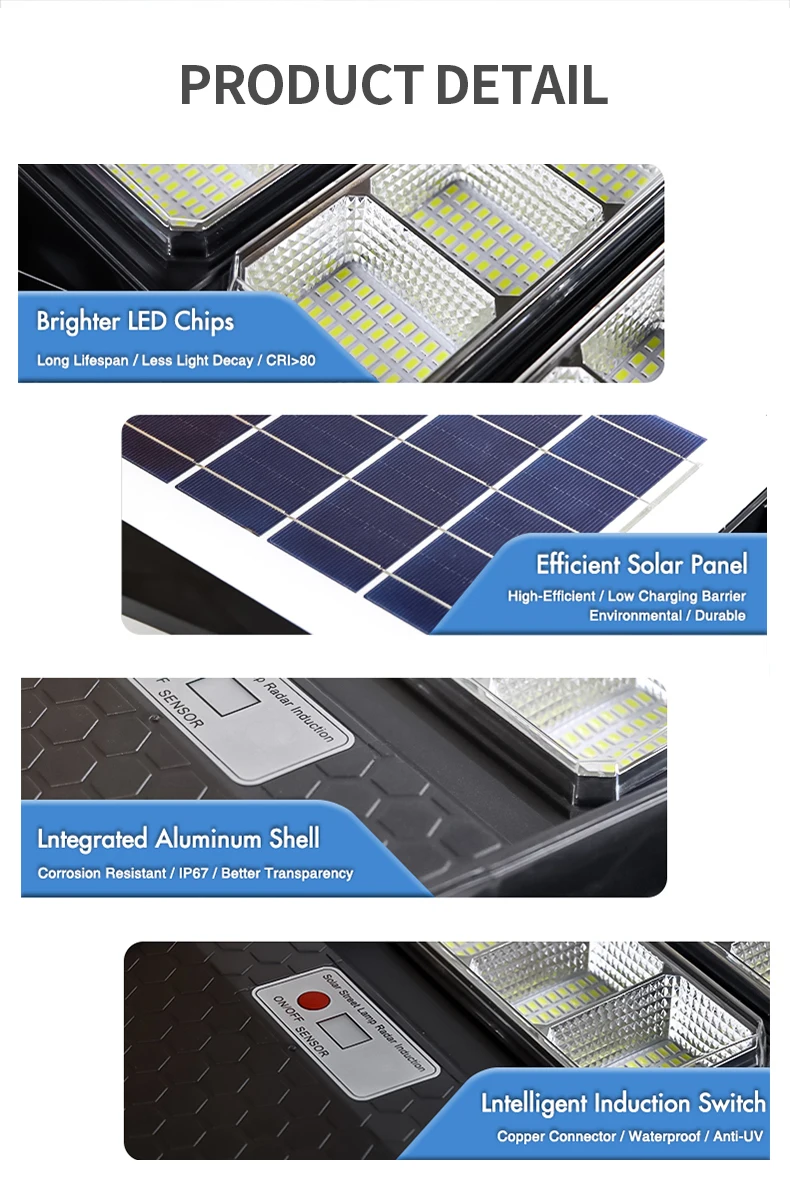 Automated Solar LED Street Light ABS Shell 100-300W 6500K 3.2V Solar Street Light