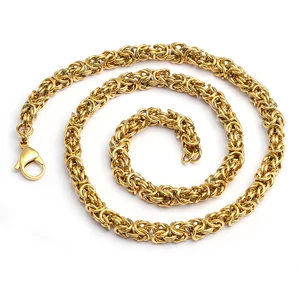 18k Yellow Gold Plated 304 Stainless Steel 6mm Graduated Byzantine 8.5"  20" Customization Link Necklace
