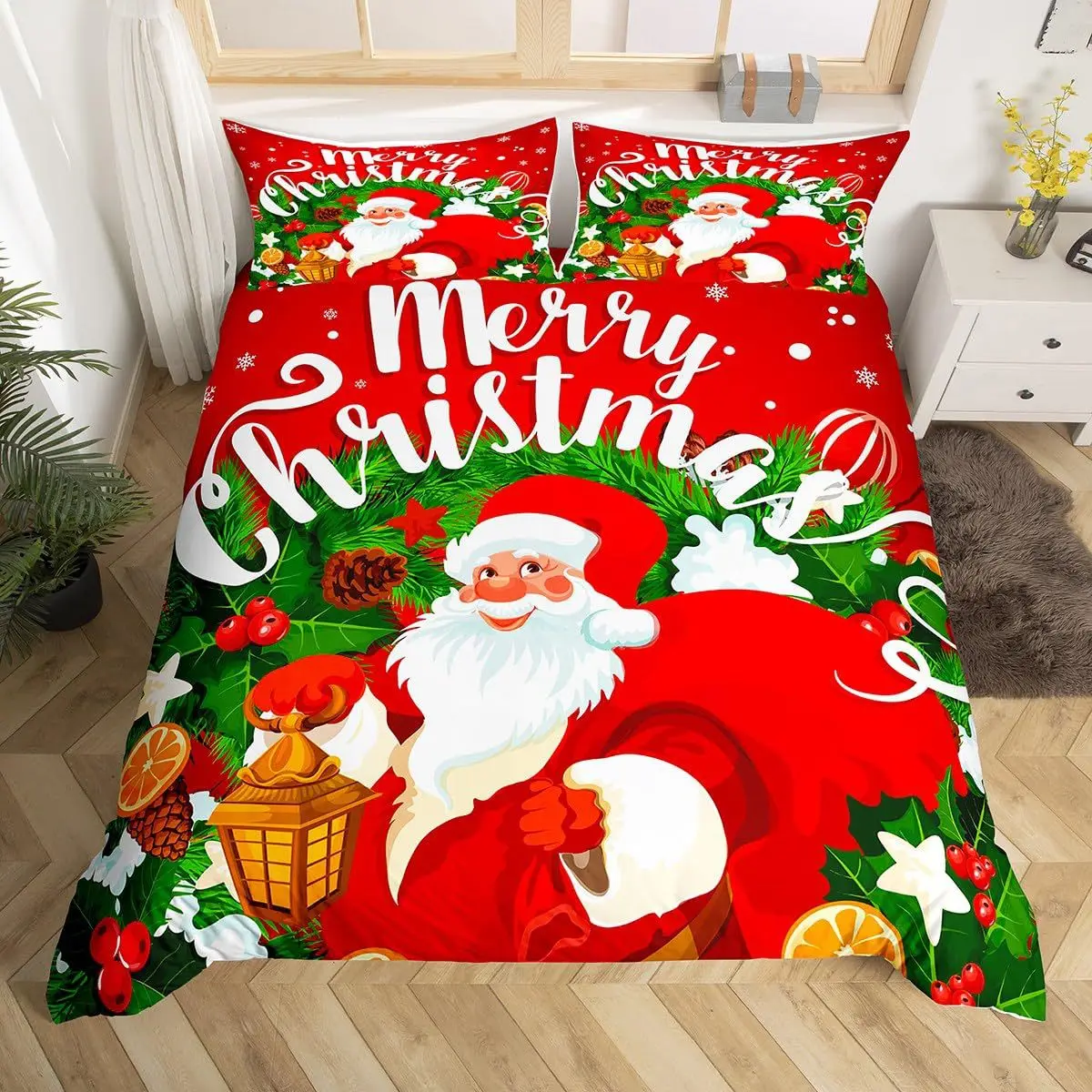 AOYATEX Merry Christmas duvet set Christmas bed sheet set microfiber Christmas bedding set