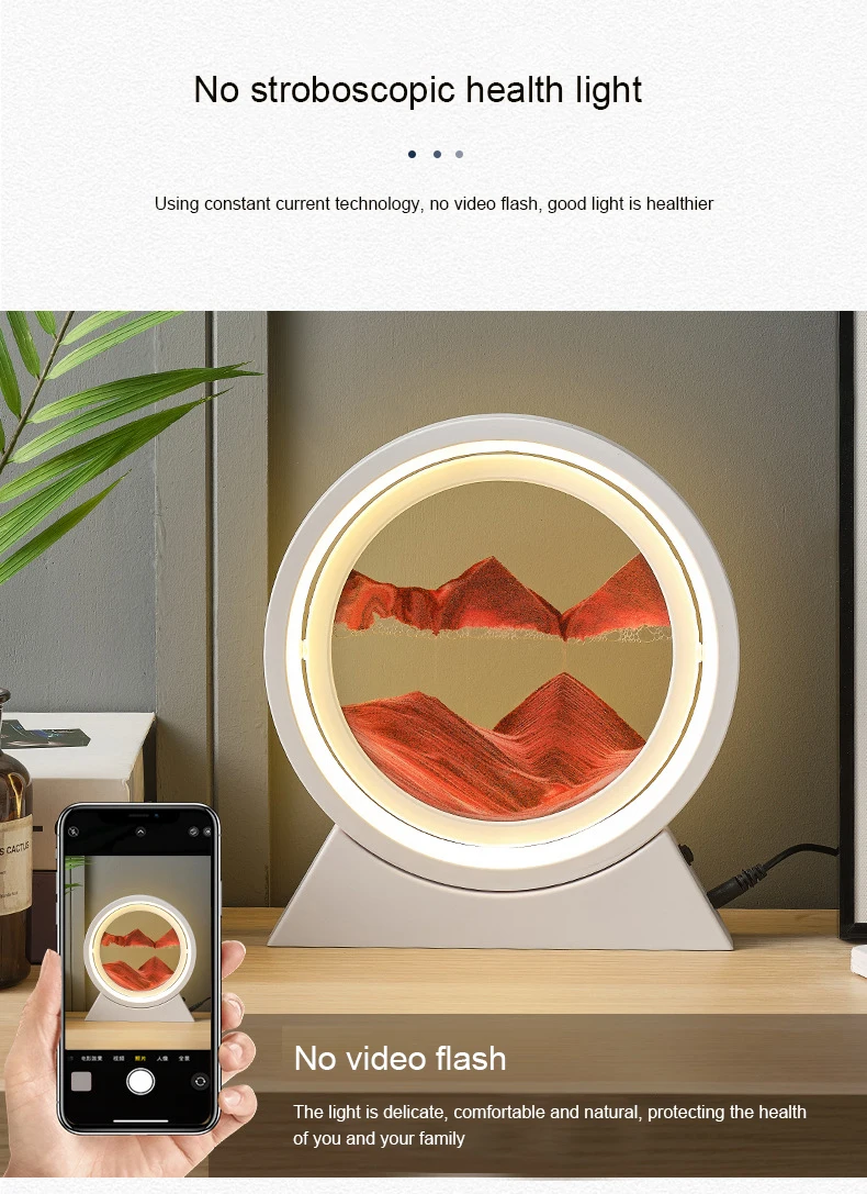 Creative Quicksand Painting Hourglass Relaese Stress and Anxiety Indoor Desktop 3D Sand Painting Dynamic Sand Painting LED Lamp