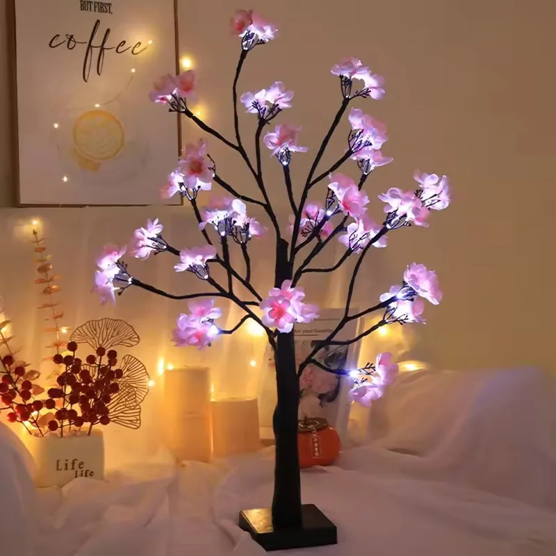 Spring New Product Led Peach Blossom Lamp Fairy String Lights Battery Operated Artificial Tree Lamp Bedroom Room Decoration
