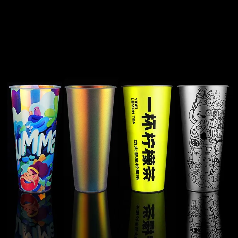 Takeaway Disposable Custom Logo IML Printing PP Hard Injection Cup Plastic Boba Coffee Cups With Lids