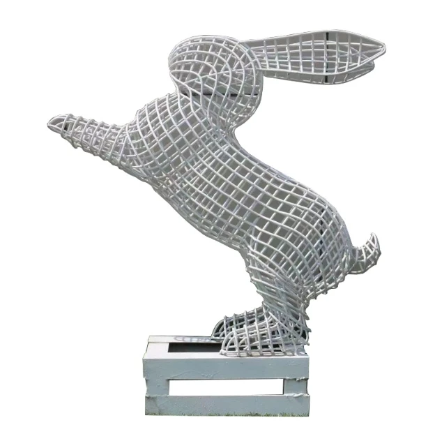 Stainless Steel Sculpture Outdoor Lawn Weaving Small Rabbit Hollowed Out Rabbit Stainless Steel Sculpture Ornaments