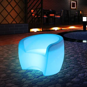 Contemporary LED Cube Table and Plastic Lounge Chair Set for Bedroom Hotel or Outdoor Events Home Bar Furniture