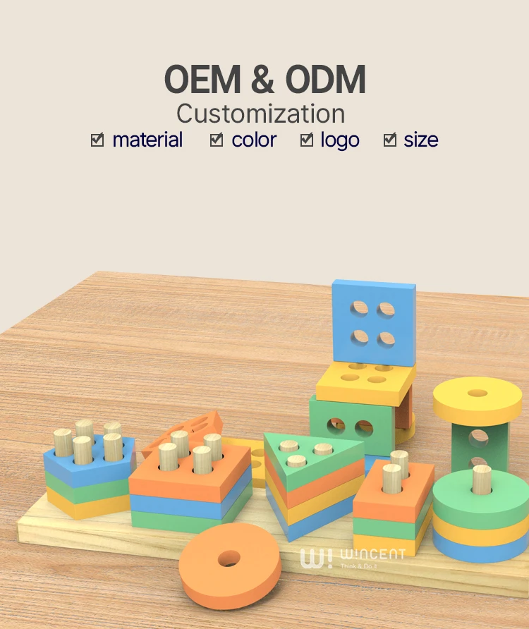 2023 Best Selling Cognitive Shape Matching Wood Building Blocks