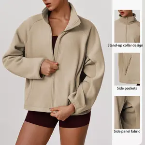 Winter Warm Women Formal Sports Workout Wear Thick Stand up Collar Cardigan Sweatshirt Jacket Long Sleeve Fitness Jacket
