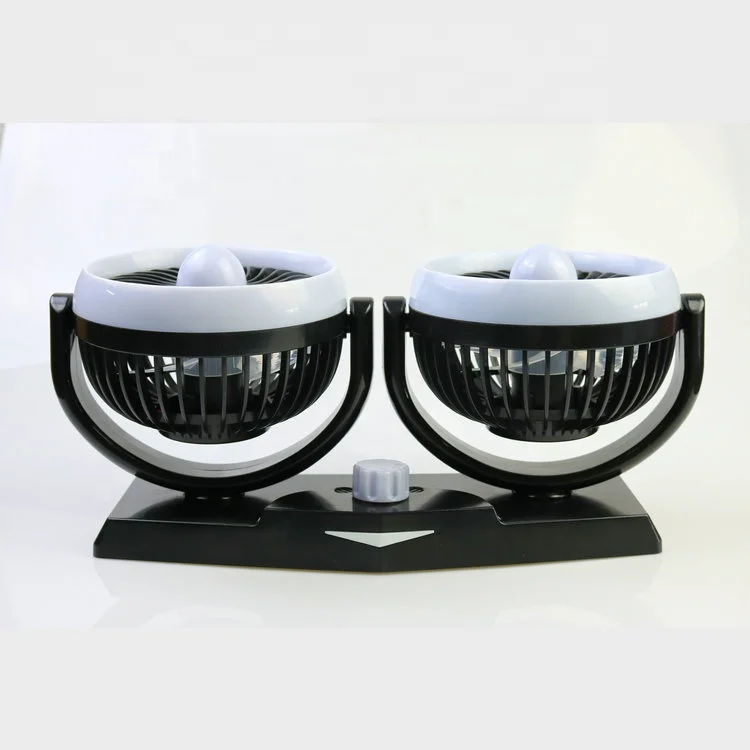 24v Twin Turbo USB Oscillating Fan for Car Truck Double Head Fragrance Car Fan 12v Cooling Wiht LED Colorful Light