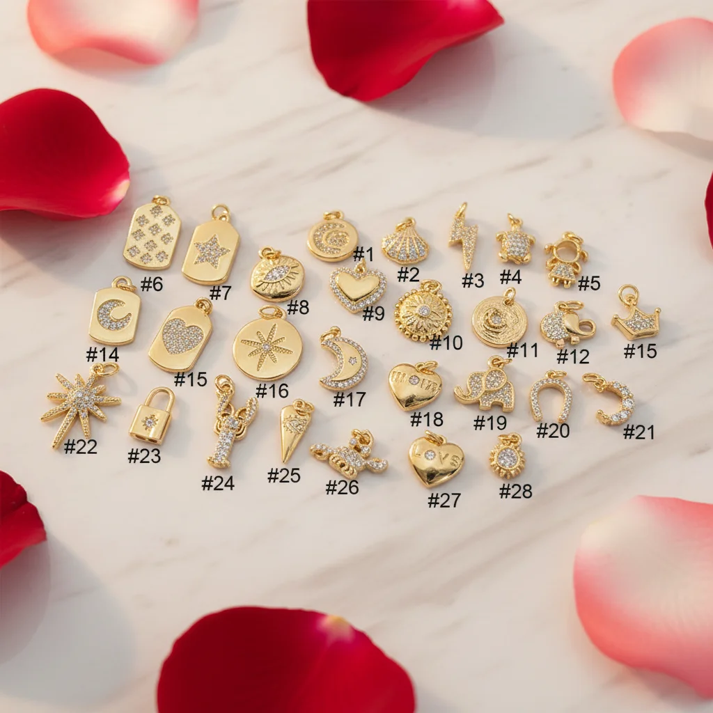 CZ8315 Chic Mini 18k Gold Small Clear CZ Heart Star Moon Charm