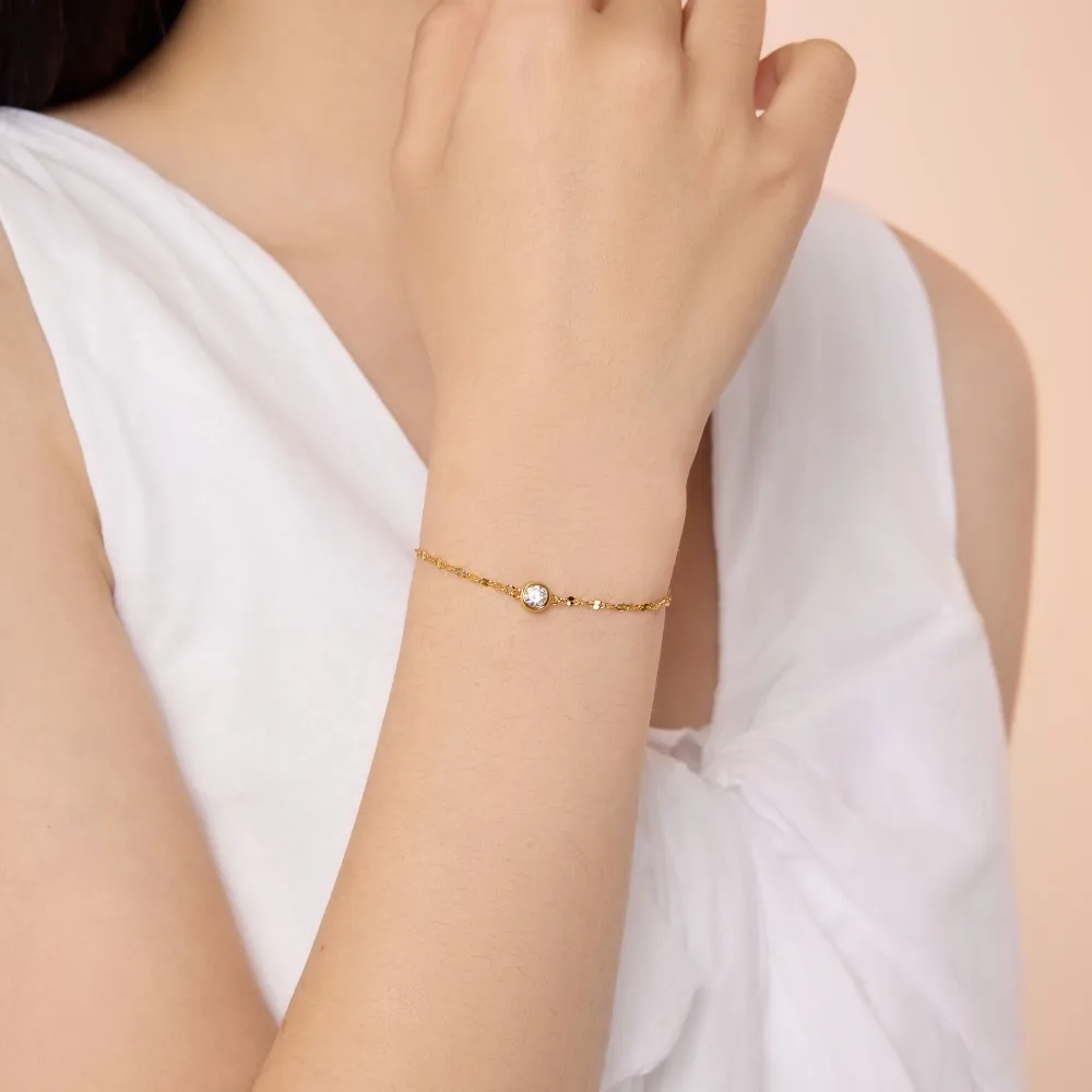 KAKODIY Exquisite Simple Design Jewelry 925 Sterling Silver Rhodium Plated 18K Gold Plated Lip Chain Round 5A Zirconia Pendant Bracelet Women detail 8