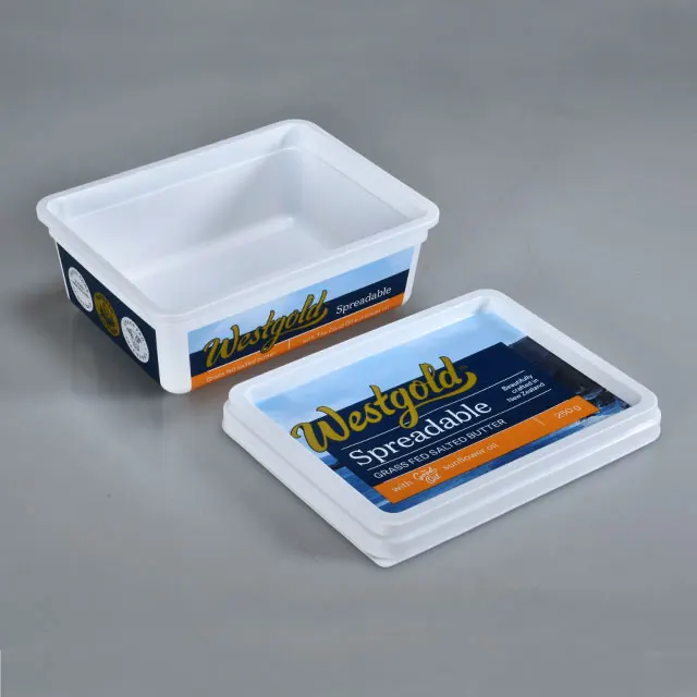 BRC Certificate Retail Disposable Rectangular 250g IML  Butter  Plastic Container pp Margarine Packaging Box with Lid