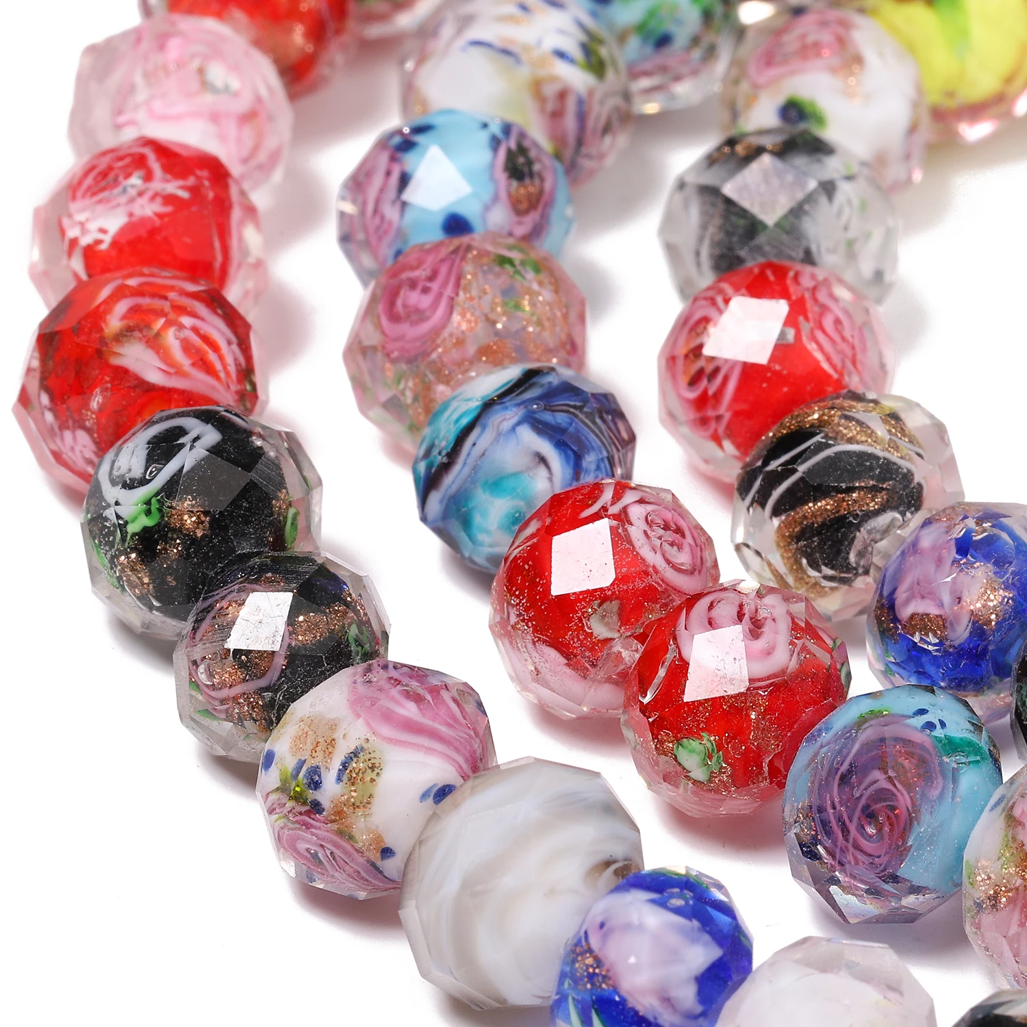 10MM Multicolor Murano Transparent Faceted Flower Lampwork Glass - Main Image