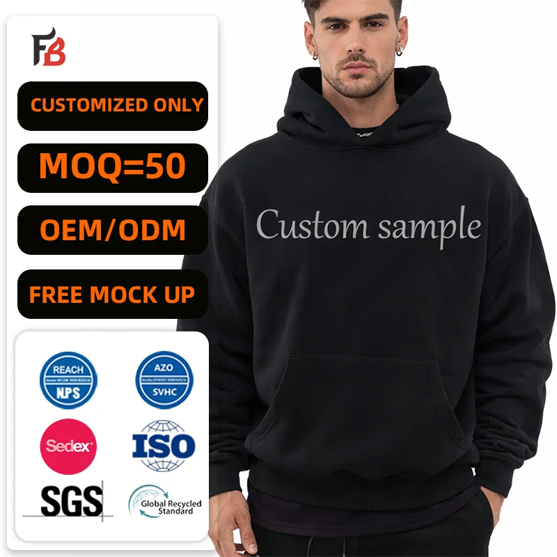 Custom Hoodies Men's 100% Cotton Heavy Weight Luxury Quality Custom Printing Oversized Streetwear Pullover Hoodies for Men