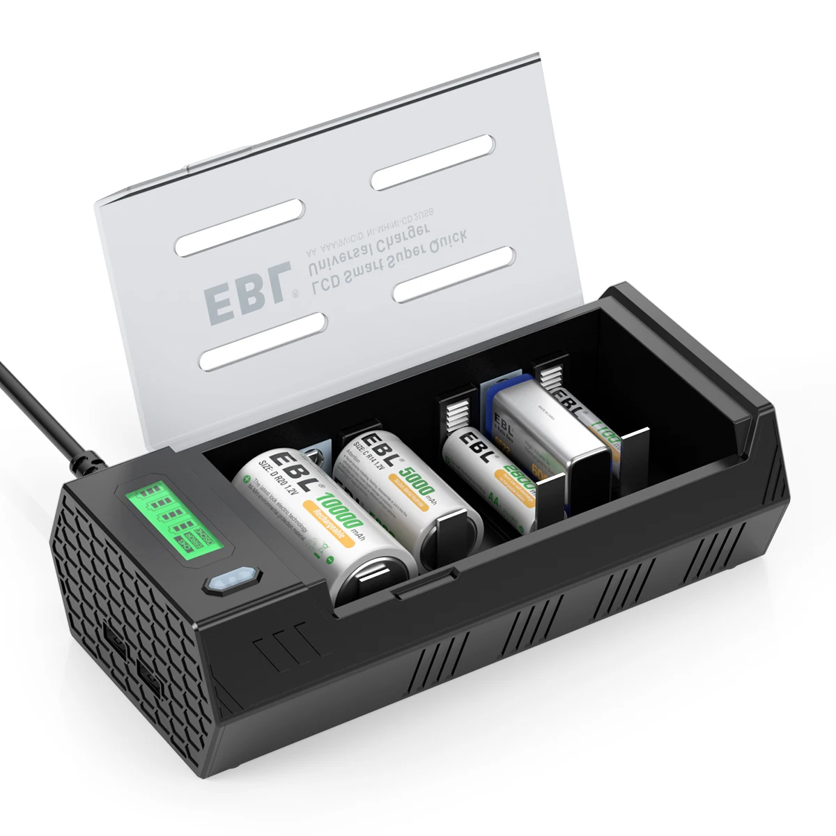 EBL  Aa&Aaa/C/D Ni-Mh Ni-Cd Rechargeable Batteries Charger With Two Usb Output And Smart Lcd Display