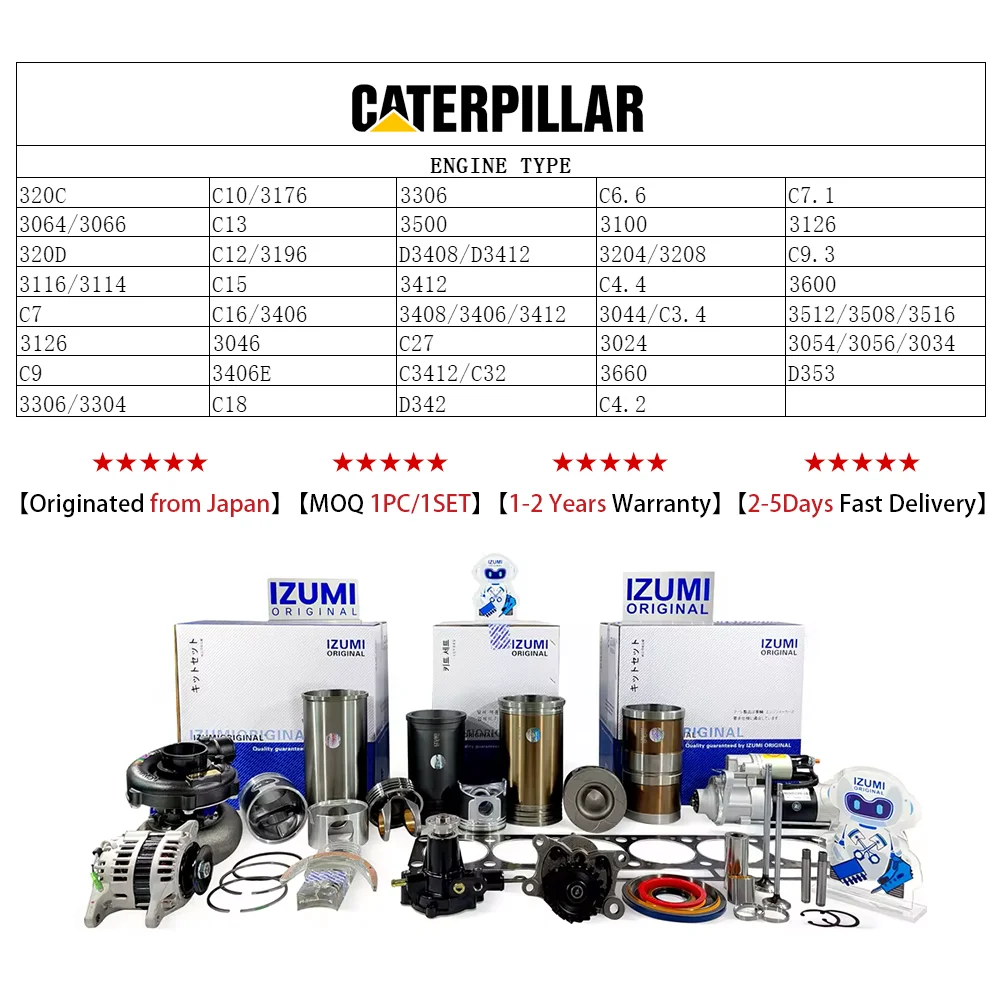 IZUMI ORIGINAL CAT Engine Liner Kit 3066 3304 3306 C4.4 C6.4 C6.6 C7 C9 C10 C13 C15 C18 Overhaul Repair kit For Caterpillar factory