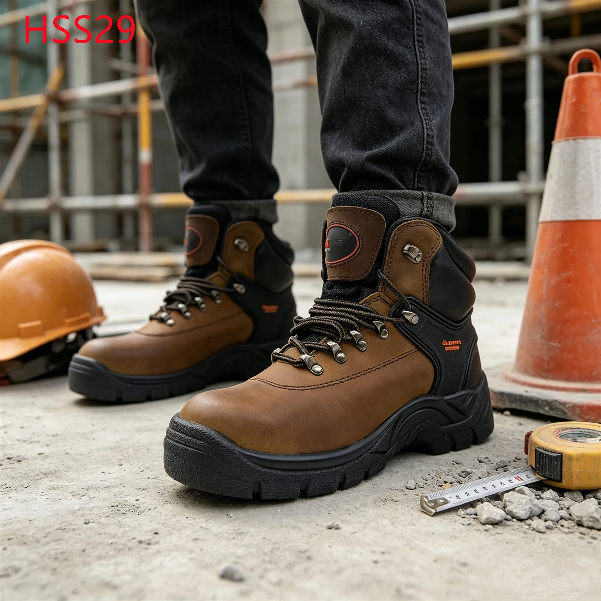 LXG,Slippery Grounds Hua Singh Safety Boots with Support System Pierce&hit Resistant PU/PU Injection Sole Brown Work ShoesHSS29