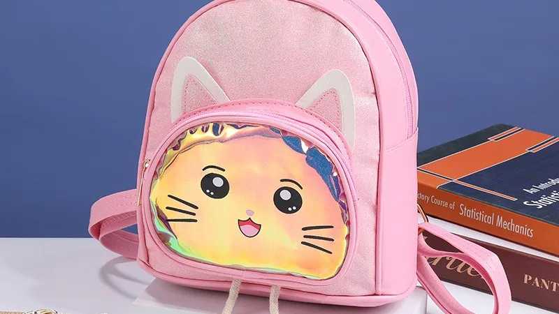 3D Cartoon Cat Luminous Women Backpack Animals Design Waterproof Pu Leather  Sequin Kindergarten Kids School Bags