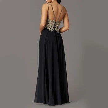 Wholesale Black Elegant Embroidery Long Maxi Sleeveless Lace Women Evening Dresses Gown